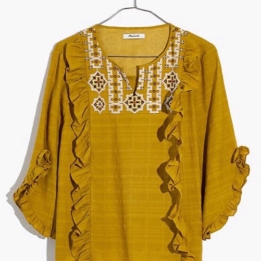 Madewell Cassia Embroidered Ruffle Top XS Yellow